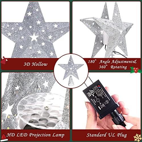 Laiwen Christmas Tree Topper Lighted Star Topper com projetor LED de floco de neve rotativo para decoração