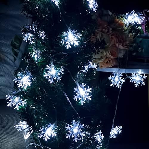 Snowflake Lights Christmas Battery Operado, 50LED LUZES DE FLAKE DE NEWS BRANCA COLO COM 8 MODOS, LUZES DE CHORNO
