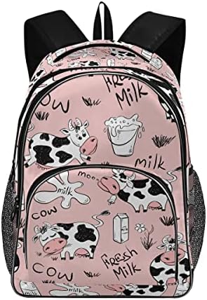 Mochila de moda Orezi para mulheres meninas, estampa de vaca engraçada e leite rosa laptop para