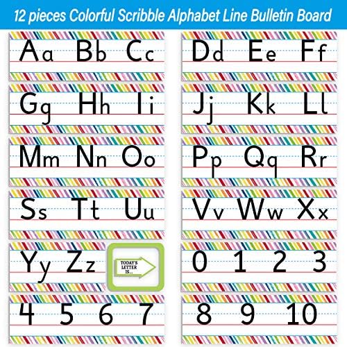 Rabisco colorido alfabeto e números line bulletin placar conjunto