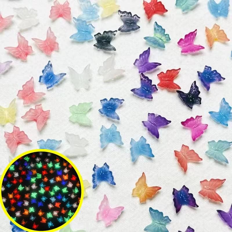 Jerclity 90 peças 3D Altere a cor Butterfly unhas Brilhão no prego escuro Charmos de borboleta luminosa