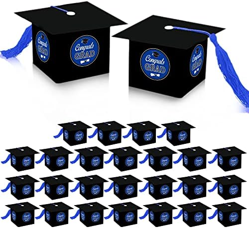 Katchon, caixas de doces de graduação em azul - pacote de 25 | Classe de decorações de graduação azul