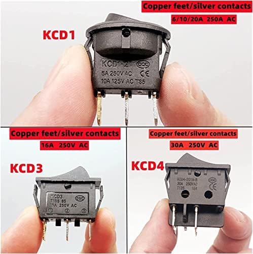 WKQifeil Rocker Switch 4 PCs, 3/4 pinos, Mini Rocker Switch Button, On-Off, 6/10/16/30A 250V Pés de cobre/contatos