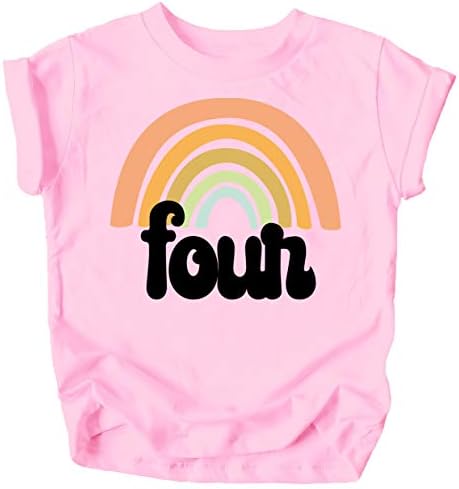 Quatro camisas de aniversário do arco -íris retrô para crianças pequenas meninas de 4º aniversário roupas