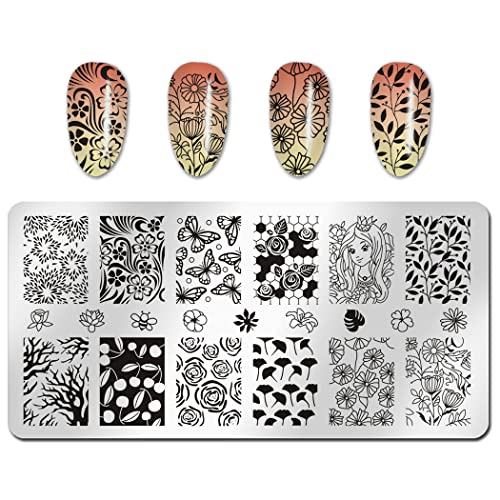 Wokoto 6pcs Nail Art Stamping Placas Kit com Flor Butterflies Rose Bird Image Models Streting Nail Art Tools