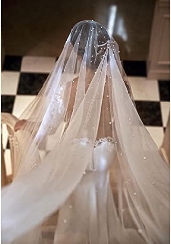 Zjhyxyh Véu de noiva Longo Duas camadas Blusher coberto de face com Pearls Wedding Wedding Badi