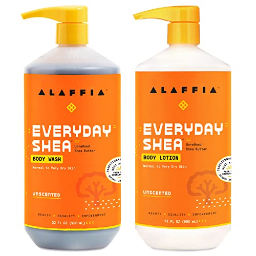 ALAFFIA EDIAY SHEA Loção corporal e pacote de lavagem do corpo - pele normal a muito seca, hidrata e limpa