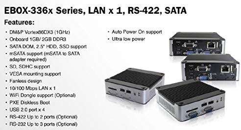 Mini Box PC EB-3360-C2G2P suporta saída VGA, porta RS-232 X 2, GPIO X 2 de 8 bits, porta MPCIE x 1 e energia automática