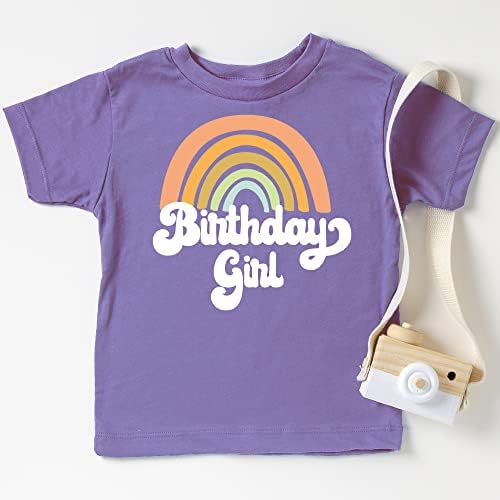 Retro Rainbow Birthday menina camisa colorida para roupas de aniversário para meninas para bebês e crianças