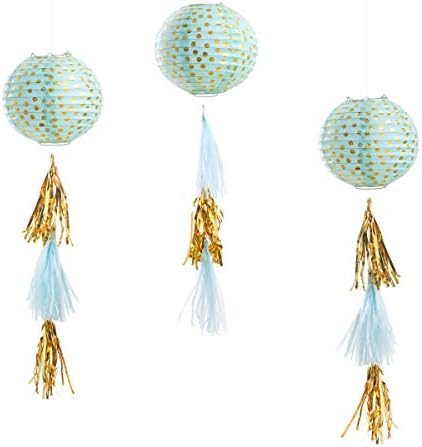 Darice Paper Lanterns With Tassels Kit: Decorações de festas de ouro e hortelã, verde dourado/menta
