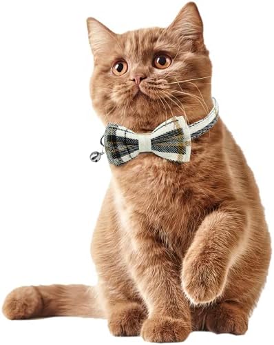 Parabéns 2 colares de gato de pacote, colarinho de gato com gravata borboleta fofa e sino, ajustável de 7,5-10,8