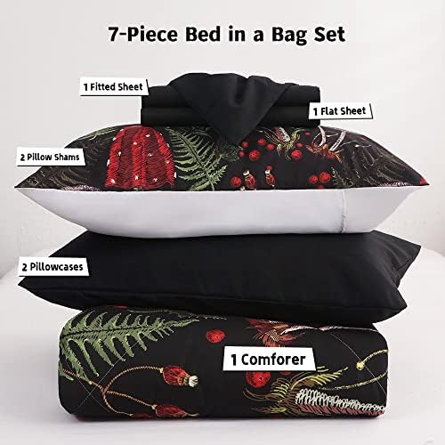 Gusuhome 7 peças Consolador de cogumelos Conjunto de roupas de cama para crianças Tamanho da rainha Plantas