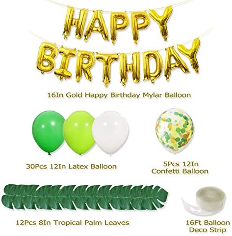 Supplência de festa temática da selva - Banner de feliz aniversário de 16 polegadas com folhas de palmeira