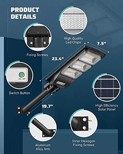 LOVUS Solar Street Light Dusk to Dawn com sensor de radar e controle remoto, Luz de inundação de