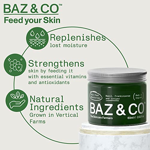 Creme de rosto Baz & Co Skin Food hidratante para homens 1,7 fl oz com manjericão, incenso e zimbro