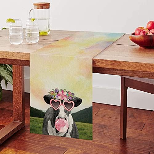 Runner de mesa de verão Runner de mesa de aquarela de vaca para a cômoda sazonal de cozinha de cozinha