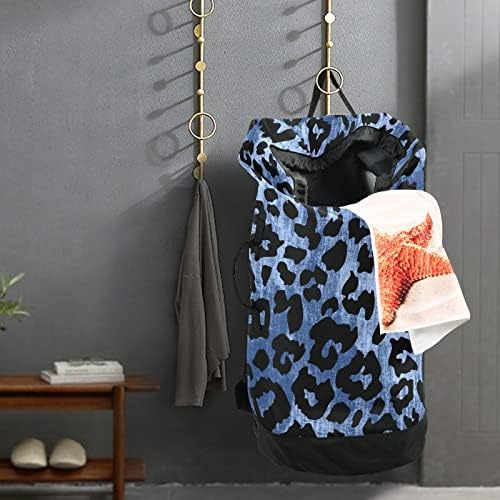 Caminhando Backpack Backpack Backpack Saco de lavanderia azul leopardo animal estampestiod