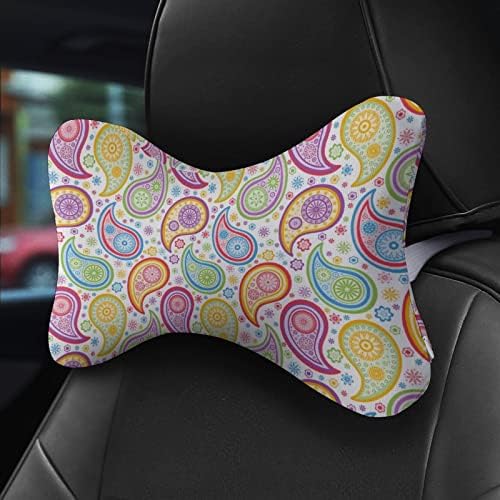 Almofada colorida de Paisley Pattern Car Neck 2 PCs Coscão de cabeça respirável Resto de descanso universal suportes