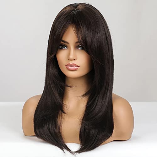 Ufindcos Brown Women Wig Wit com franja perucas marrons escuras para mulheres meninas resistentes ao calor Sintéticos
