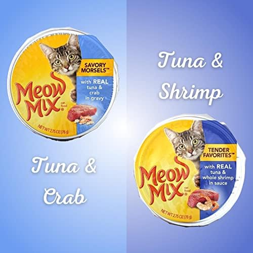 Miaw mix pacote de variedade de alimentos de gato molhado | 6 sabores, xícaras cada: camarão de atum,
