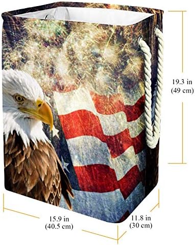 Fogos de artifício da bandeira americana e águia semey, cesto de roupa de lavanderia dobrável para o quarto