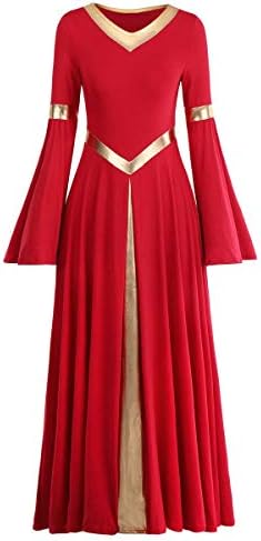 Mulheres Metálicas V Nech Louved Danom Vestor Litúrgico Costume Bi Color Bell Manga Longa Igreja