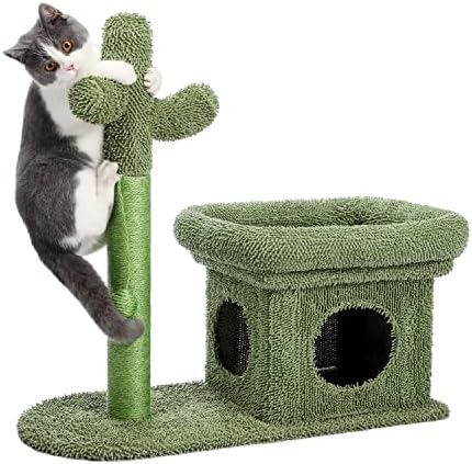 Wyfdp Cactus Cat Tree Tower com Sisal Scratching Post Board for Indoor Cats Cat Condo Kitty Play House