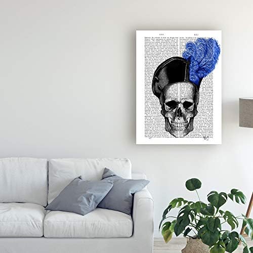 Crânio de Bine Art Art de marca registrada com chapéu azul por Fab Funky, 35x47