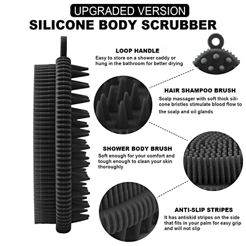 Rampula Silicone Body Scrubro, 2 em 1 chuveiro e escova de massageador de couro cabeludo para seco e molhado,