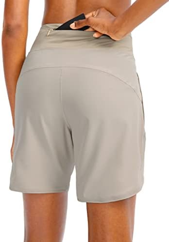 Dyorigin Women's 7 Athletic Running Shorts com 3 bolsos com zíper de comprimento shorts de cintura alta