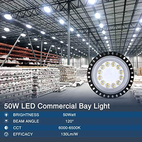 OVNI LED High Bay Light, 50W 5000lm Shop Lights for Workshop, Garagem - Luz da Área de Armazém