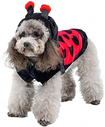YOption Dog Cat Ladybug Trajes, Pet Halloween Christmas Cosplay Dress Capuz de roupas engraçadas para
