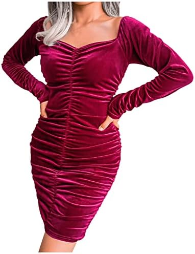 Iqka Women Sexy Velvet Dresses Off Square Pistag Shanve Sleeve Ruched Mini vestidos Night Out Clubwear