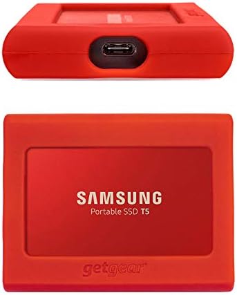 GetGear Silicone Bumper para Samsung portátil SSD T5, absorvente de choque forte, resistente ao deslizamento-vermelho