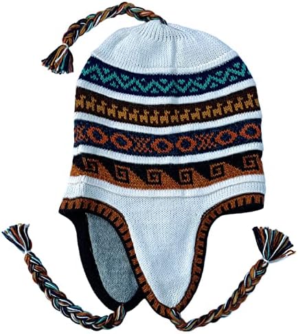 Girado peruano reversível tricotado com lã de alpaca, chapéu de inverno com abas de orelha para