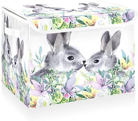 Cataku Rabbits Bins de armazenamento de primavera com tampas e alças, tecido grande cesta de cubos de