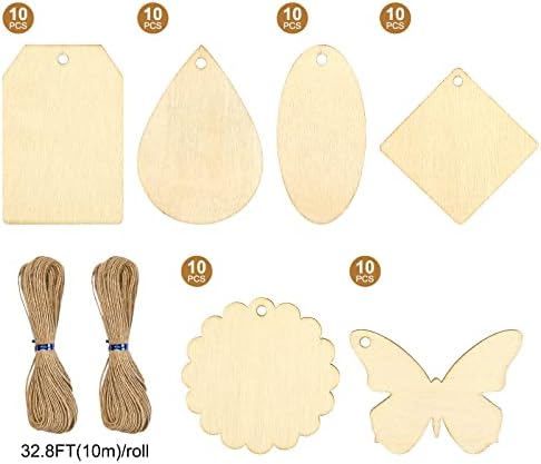 Joyavo 60 PCs tags de madeira de madeira inacabada etiqueta de madeira em branco Tags para artesanato com buracos