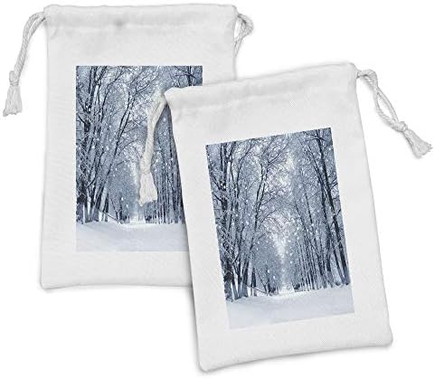 Conjunto de bolsas de tecido florestal de Ambesonne de 2, cenário idílico da vida selvagem de árvores nevadas