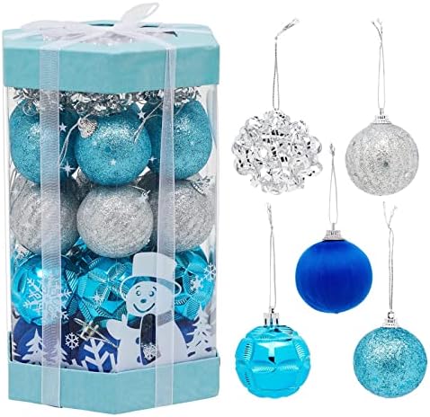 35 Mini ornamentos de bola de pacote para a árvore de Natal, decorações de férias de pavão azul e prata