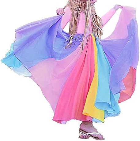 Crianças crianças meninas menina vestido de verão roupas arco -íris vestido de tira sem costas Princesa