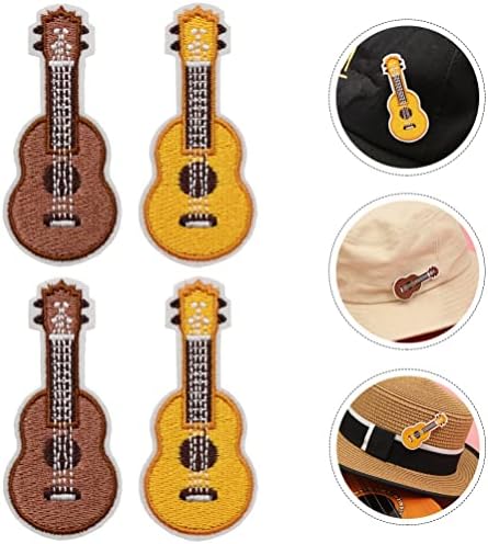Vaguelly 4pcs ferro em remendos ukulele em forma de apliques de apliques de pano de reparo de pano