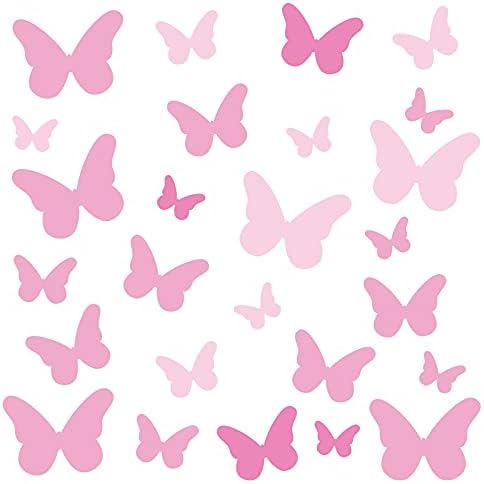 Decalques de parede de borboletas 25pcs tons de rosa - quartos e adesivos