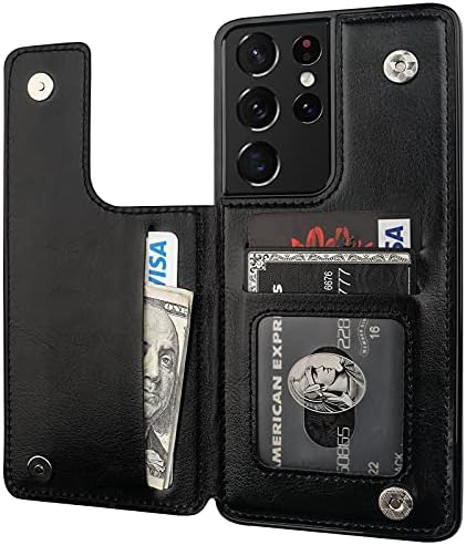 Onetop Compatível com a caixa de carteira Ultra Samsung Galaxy S21 com porta -carteira, caça -níqueis de cartão de cozinha de couro PU, fecho magnético duplo e tampa de choque durável 5g de 6,8 polegadas