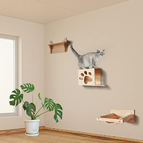 Homegroove 6pcs Prateleiras de escalada de gatos Boletas de parede, móveis de parede de gato com degraus de parede de gato e Kitty Bridge & Cat Houses, parede montada em parede para gatos dormindo, brincando, escalada