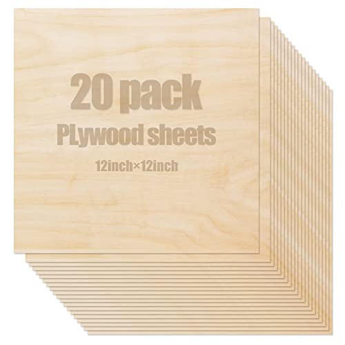 Folhas de basswood de 20 pacote para artesanato - 12 x 12 x 1/16 polegada - lençóis de madeira de