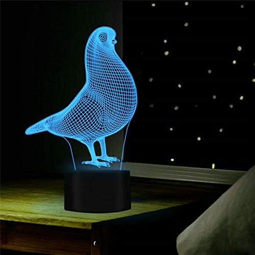 Jinnwell 3d Dove Night Light Lamp Ilusão Night Luz 7 Alteração do toque Touch Touch mesa de mesa Lâmpadas de