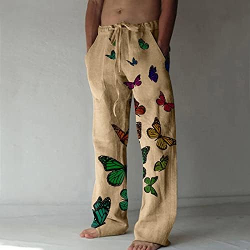 Calças casuais calças de linho masculinas 3D Cantura elástica clássica de lounge com bolsos calças