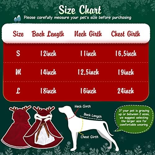 Traje de Natal para cães, Nobleza Pet Santa Rena Cape Roup com chapéu de alces Antlers, macio e grosso Red