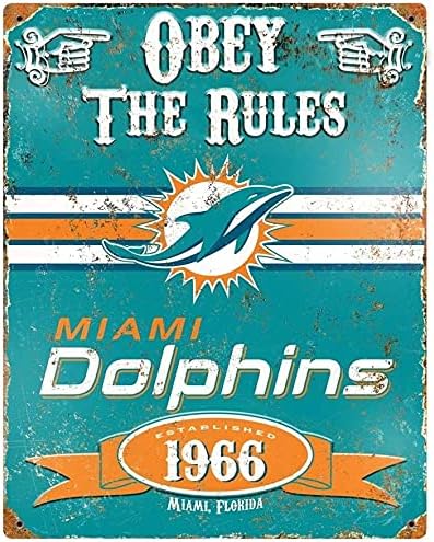 Animal de festas NFL Miami Dolphins em relevo sinal de metal vintage, cor da equipe, 11,5 x 15,5
