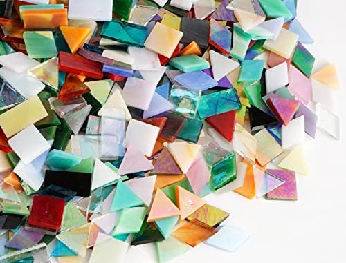 Lanyani Iridescent Glass Mosaic Tiles a granel, 4 formas 700 peças brilham telha de vitral iridizada